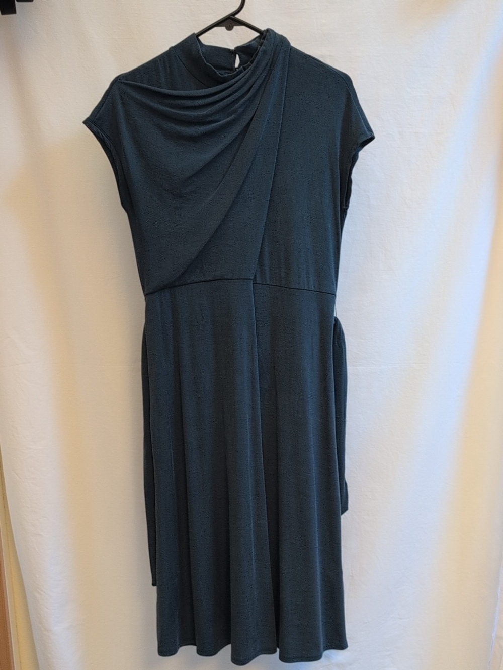 Amour Vert Draped Mockneck Dress Blue Tencel Sz M